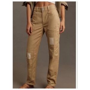 Anthropologie Pilcro The Wanderer Patchwork Embroidered Khaki Jean Size 30